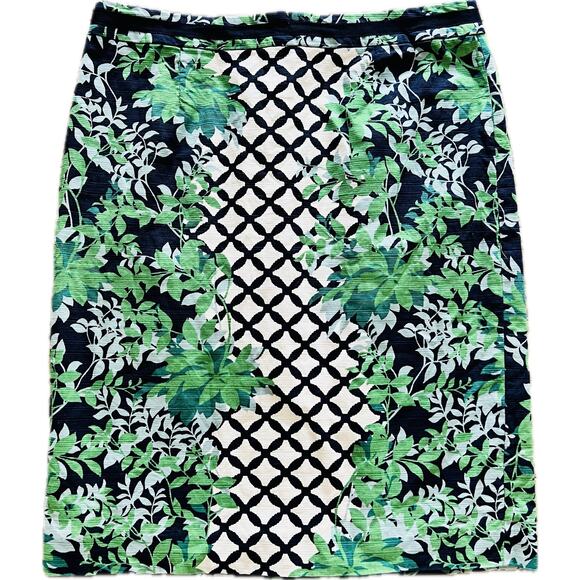 Boden Classic Pencil Skirt Green Navy Botanical Lattice US 10R UK 14R Straight - Picture 1 of 6